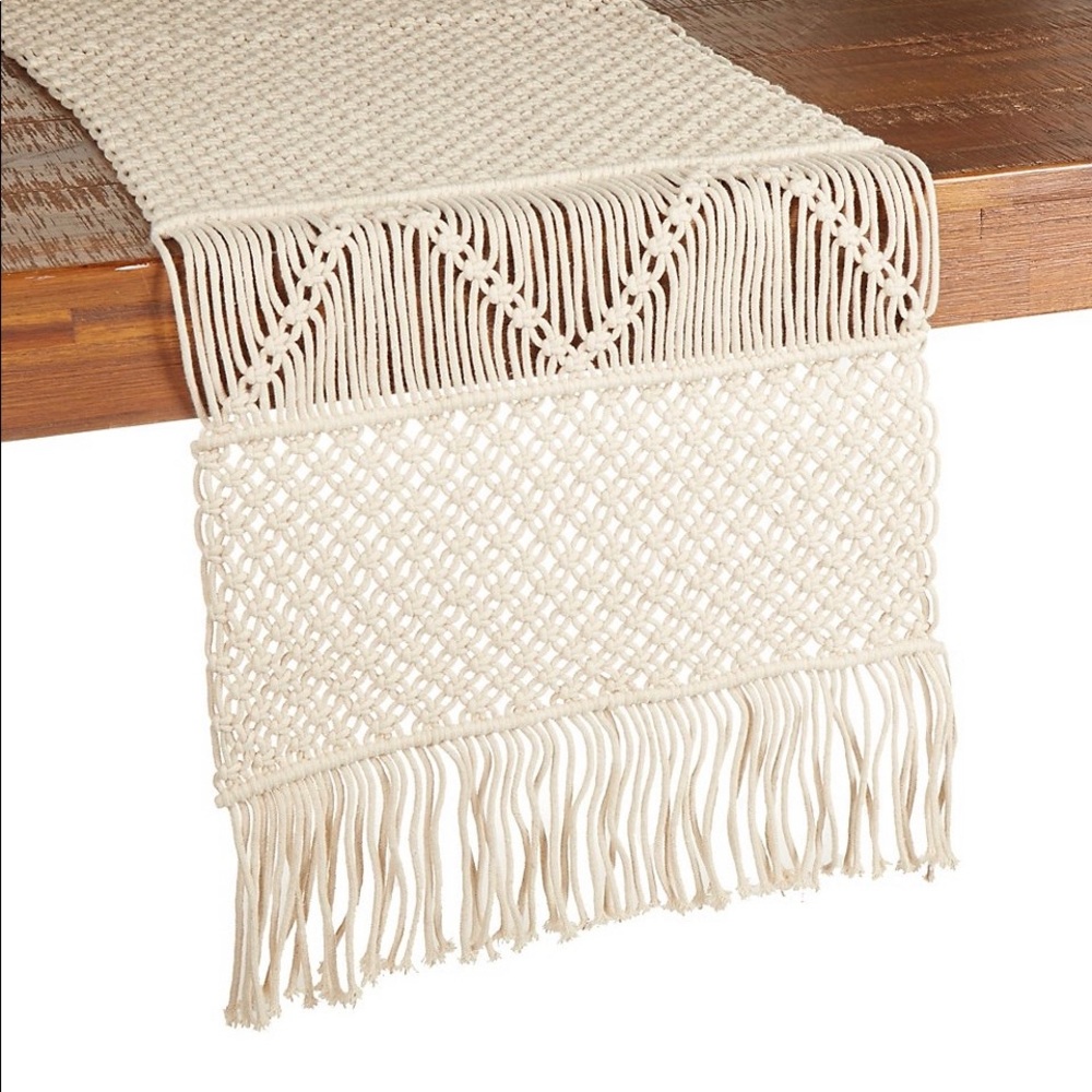 Wild Sage Macrame 72 Inch Table Runner in Natural